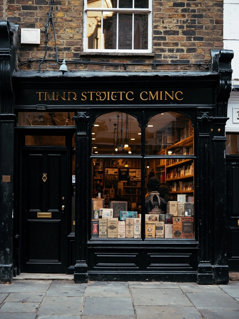 Victorian occult bookshop frontage on Charing Cross Road